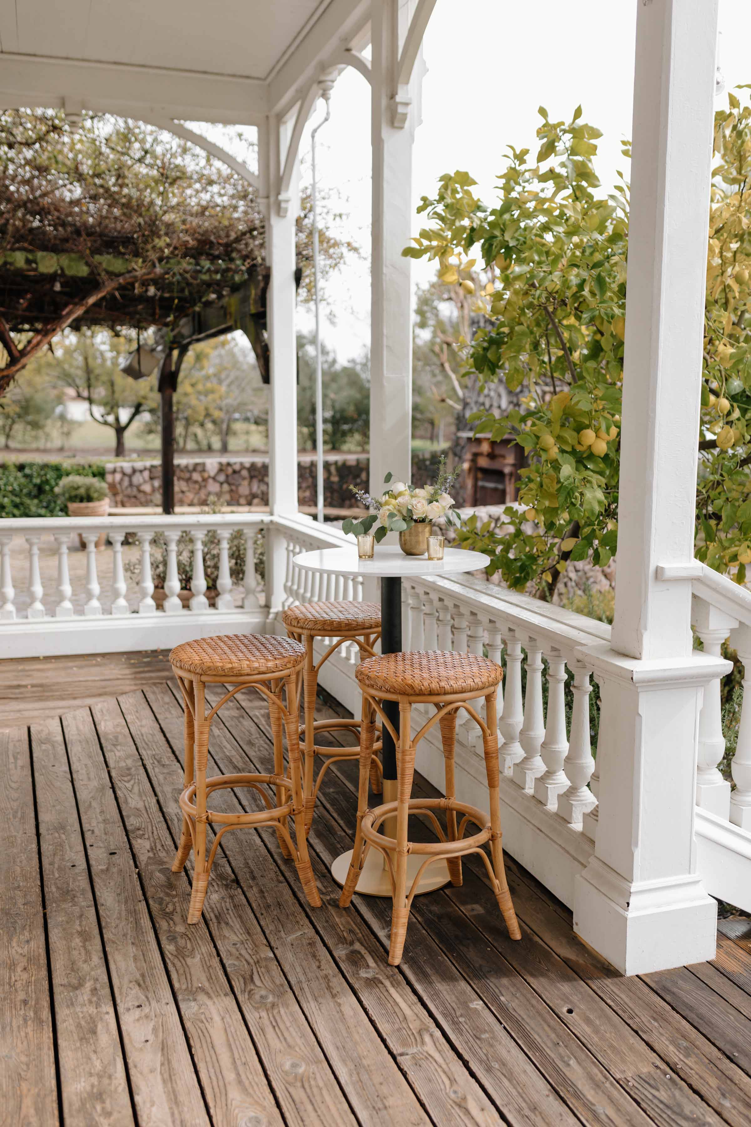 little coffe table in the balcony of the veranda space in the Generals Daughter